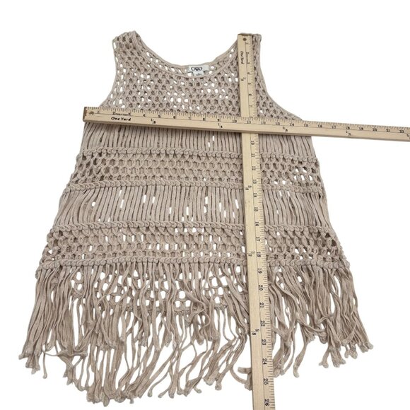 Crochet Fringe Tank Top By Cato Beige Cotton Wool Blend M - Picture 4 of 5